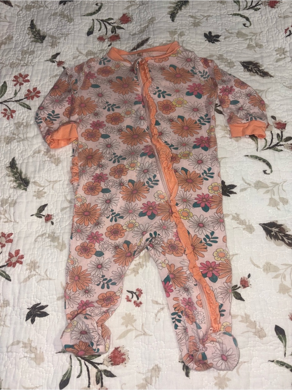 Milkberry Daisy Floral Ruffle Bamboo Footie Pajamas Baby Girl 0-3 months